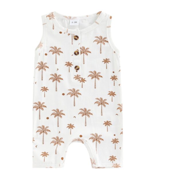 Palm Romper Introducing our baby romper with a neutral palm print! This romper is made from a soft and stretchy cotton lycra material, ensuring that your little one will be comfortable all day long.