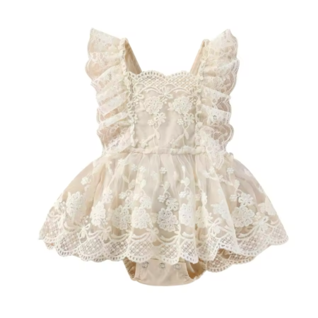 lace romper cream with delicate embroidered lace design